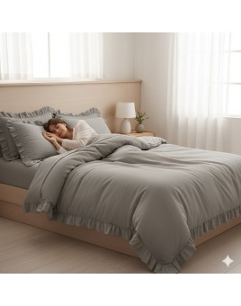 ETEHOMETEX %100 Doğal Pamuk Çift Kişilik Fırfırlı Nevresim Seti 200x220 cm TAŞ 8696474232034